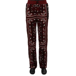 AMIRI Bandana Paisley Fleece Kunstpelz Jogger Hose mit Leder Rot Weiß Schwarz M - Bild 1 von 7