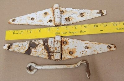 2 bisagras y ganchos de puerta de granero rústicos vintage de 12" de largo, herrajes para puerta de granero antiguos Foto 1 de 3