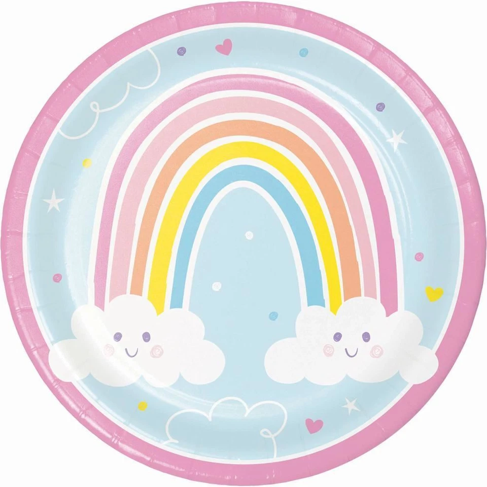 Happy Rainbow Party Dinner Plates 8pk 22cm - Happy Rainbow Party Supplies  - Image 1 of 1