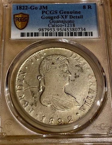 1822-Go PCGS  X F  War Independence Guanajuato 8 Reales Mexico Coin Cover