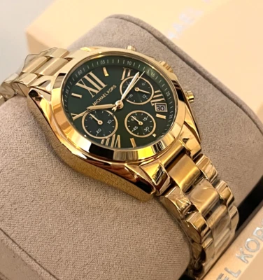 MICHAEL KORS MK7257 Mini Bradshaw Gold-Tone Green Dial Women's Watch BNWT G/Box - Image 1 of 4