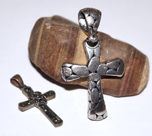 Vintage .925 Sterling Silver Kali-Style Cross & Marcasite Detailed Pendants - Picture 1 of 11