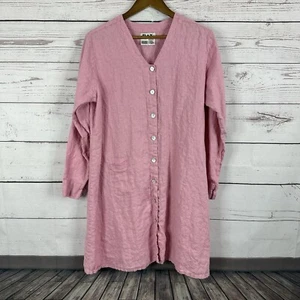 Flax Shirt Top Womens Medium Pink Linen Button Boxy Tunic Lagnelook Costal - Picture 1 of 10