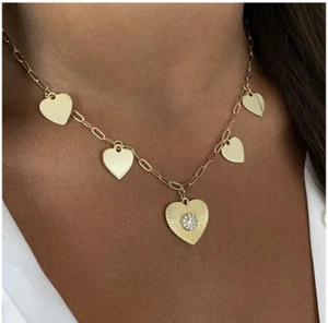 Neu 250 $ Jennifer Miller 14K Gelbgold plattiert Pave Herz Charms Halskette - Bild 1 von 6