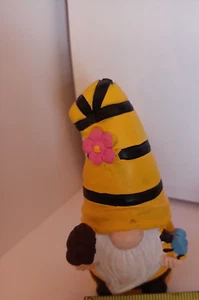 GNOME BEE FAIRY GARDEN FOREST FIGURE PINK FLOWER IN HAT 5" TALL - Picture 1 of 1