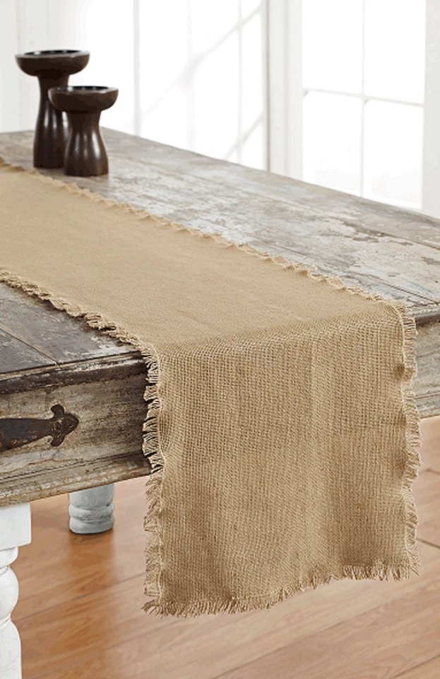 BURLAP NATURAL TABLE RUNNER 13X72" FRINGED COTTON WOVEN INTO BURLAP - Image 1 of 1