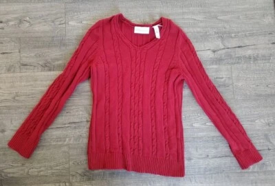 First Issue by Liz Claiborne Company Mujer Manga Larga Cuello en V Suéter Talla M Rojo Foto 1 de 4