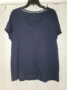 Damen XL Nautica Shirt Bluse Oberteil Rundhals marineblau gebraucht, in einwandfreiem Zustand Kurzarm - Bild 1 von 5