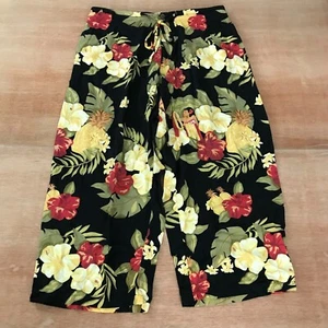 Pantalones holgados de pierna ancha Kahala para mujer talla 12 negros rojos florales 100 % rayón cintura - Imagen 1 de 13