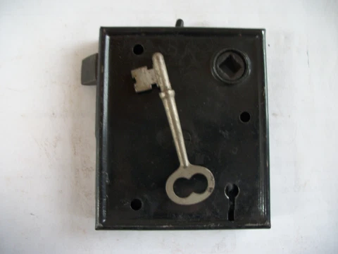 Vintage Surface Mount Rim Lock Latch & Deadbolt with Key Cover