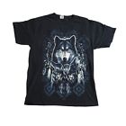 Vintage Wolf Dreamcatcher Native American Print T-shirt Czarny Męski L