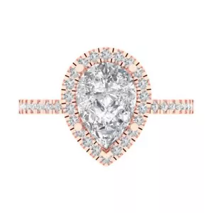 2.45ct Pear  Bridal Ring Halo 14k Rose gold simulated diamond Bridal band - Picture 1 of 11