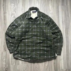 Large Vintage American Culture Green Sherpa Lined Flannel - Picture 1 of 5