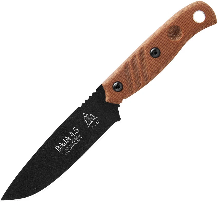 TOPS Baja 4.5 Reserve Edition Knife Tan Canvas Micarta 1095 Carbon Steel USA