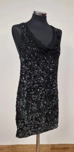 AllSaints sequin dress size 10 mini pure silk cross back BNWT Scala open black - Picture 1 of 11