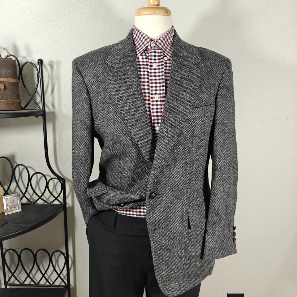 Savile Row Men's Tweed Sport Coat Blazer Two Button Gray Barley Corn Wool 42R - Image 1 of 4