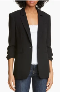 New $395 Cinq A Sept Khloe 3/4 Ruched Sleeve Blazer In Black Size 2 - Picture 1 of 14