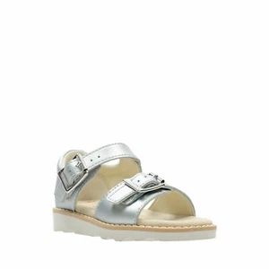 Clarks Girls Infant Crown Bloom Silver Leather Sandals UK 7 - 9 1 /2 F, G - Picture 1 of 5