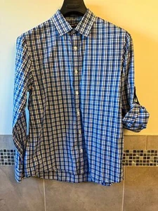 Michael Kors Hemd 100% Baumwolle blau kariert wandelbare Ärmel Button Down Gr. M - Bild 1 von 6