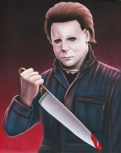 Michael Myers 8x10 Original Gemälde Airbrush Horror Halloween Slasher - Bild 1 von 7