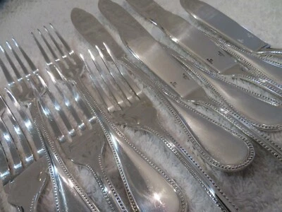 Vintage 1980 French silver-plated 12p fish cutlery set Christofle Perles - Image 1 of 4