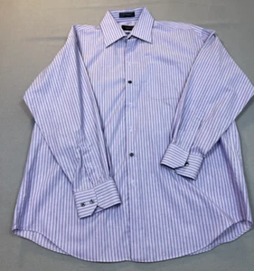 Claiborne Shirt Mens XL 17 Purple Button Up Dress Striped Purple Wrinkle Free - Picture 1 of 13