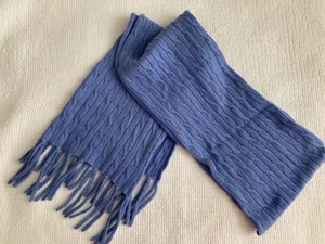Vintage CASTLERIG 100% Cashmere Scarf Blue Cable Knit Fringe 7-1/4”x 72” - Picture 1 of 5