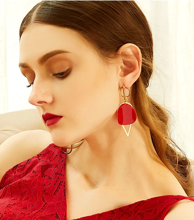 Lange XL Ohrringe Hänger Rot 750er Gold 18K vergoldet Trend  - Bild 1 von 4