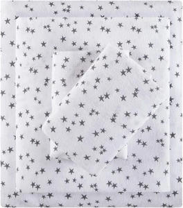 Full Grey Stars Flannel Cotton Bedding Set Cozy Kids Bed Linen 100 Cotton - Picture 1 of 7