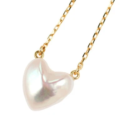 Tasaki Pearl K18YG Heart Shape Akoya Pearl Pendant Necklace - Auth free shipping - Image 1 of 4