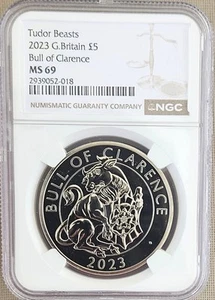 2023 Great Britain £5 Bull Of Clarence Tudor Beasts NGC MS69 - Picture 1 of 2