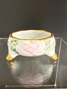Signed Porcelain Open salt Cellar Dip Hand Painted Rose Gold Edge Single - Picture 1 of 6