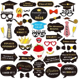50Count Graduation Photo Booth Props Black and Gold for Party Decorations - Picture 1 of 8