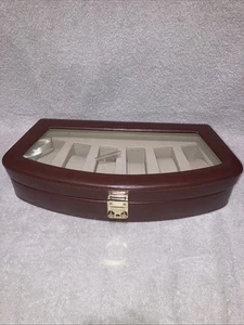 Cassa orologio Bey Berk pelle marrone 6 slot vetro trasparente superiore oro ferramenta serratura chiave - Foto 1 di 5