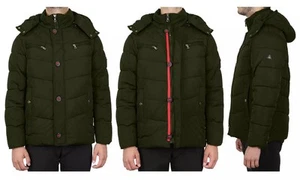Spire By GalaxyMens Heavyweight Hooded Parka Jacket With Stripe Black/Red-Medium - Picture 1 of 6