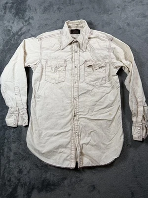 Vintage Champion Western Shirt Mens 15.5 33 Ivory Pearl Snap L Tail Cowboy 70s - Image 1 of 4