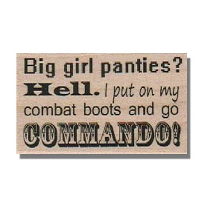 Sello de goma de madera, bragas de niña grande, frase, inspiración, palabra, medios, diversión, decir Foto 1 de 2