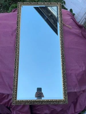 VINTAGE FRAMED RECTANGULAR WALL MIRROR ORNATE GOLD GILT FRAME - image 1 of 4