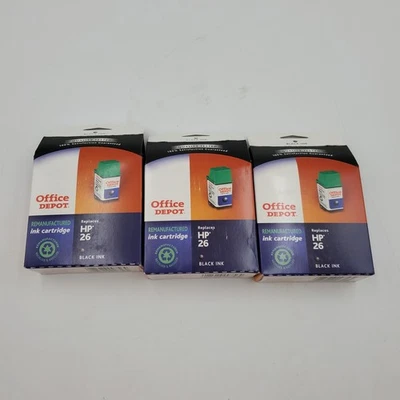 Cartucho de tinta negro marca Office Depot HP 26 paquete de 3 nuevo sellado Foto 1 de 4