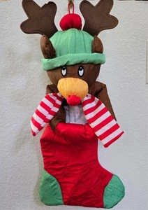 Medias de Navidad 3D cabeza de felpa de reno lindo limpio suave de colección 20” RARO - Imagen 1 de 7