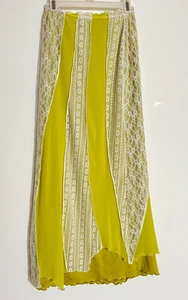 URBAN OUTFITTERS XS Falda Midi Campesina Encaje Malla Superposición Amarillo Verde Pull On - Imagen 1 de 15