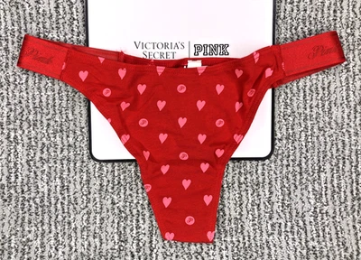 Victoria's Secret PINK NWT XXL Red Thong Panty Hearts Cute Spellout Sexy - Image 1 of 4