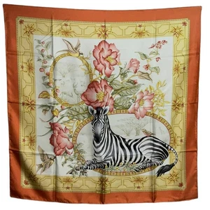Salvatore Ferragamo 100% Silk Giraffe Print Scarf Orange Black NWT/BOX - Picture 1 of 20