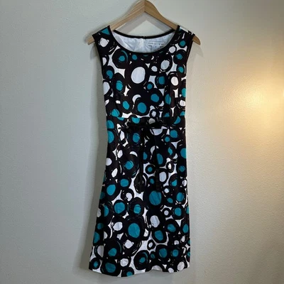 Madison Leigh Women's Size 16 Sleeveless Teal Black White Circles Belted Dress - Image 1 of 4