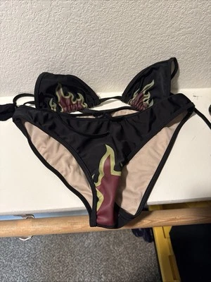 Fire Racer Girl Costume Bikini Top Set Flames Speed Black Orange 558707 XL - Image 1 of 4