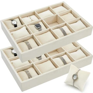 2 Pieces 12 Grid Velvet Watch Tray Jewelry Organizer Stackable Watch Bracelet... - Picture 1 of 6