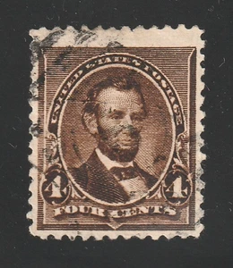 Scott # 222, Used, F-VF, 4¢ Lincoln, 1890, Over-Inked, Light Ellipse Cancel - Picture 1 of 2