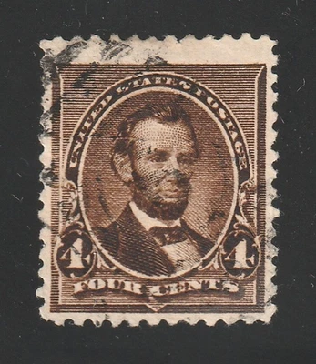 Scott # 222, Used, F-VF, 4¢ Lincoln, 1890, Over-Inked, Light Ellipse Cancel - Image 1 of 2