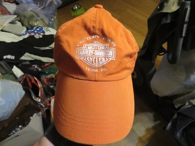 Raro HARLEY DAVIDSON MOTOCICLETAS Sombrero con Correa Naranja Tour de Fábrica York, Pensilvania Foto 1 de 4