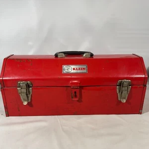 Vintage Klein Tools Toolbox 54404 19 5/8” X 8” X 7” Tool Box w/ Tray Red Metal - Picture 1 of 13